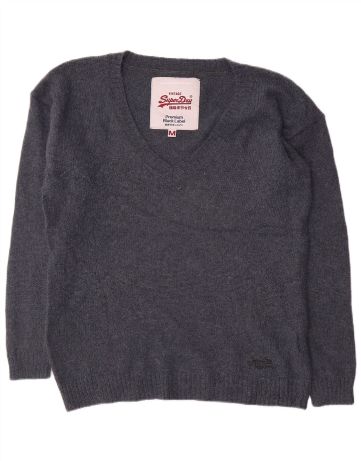 SUPERDRY Dame V-hals sweater UK 14 Medium Navy Blue Nylon