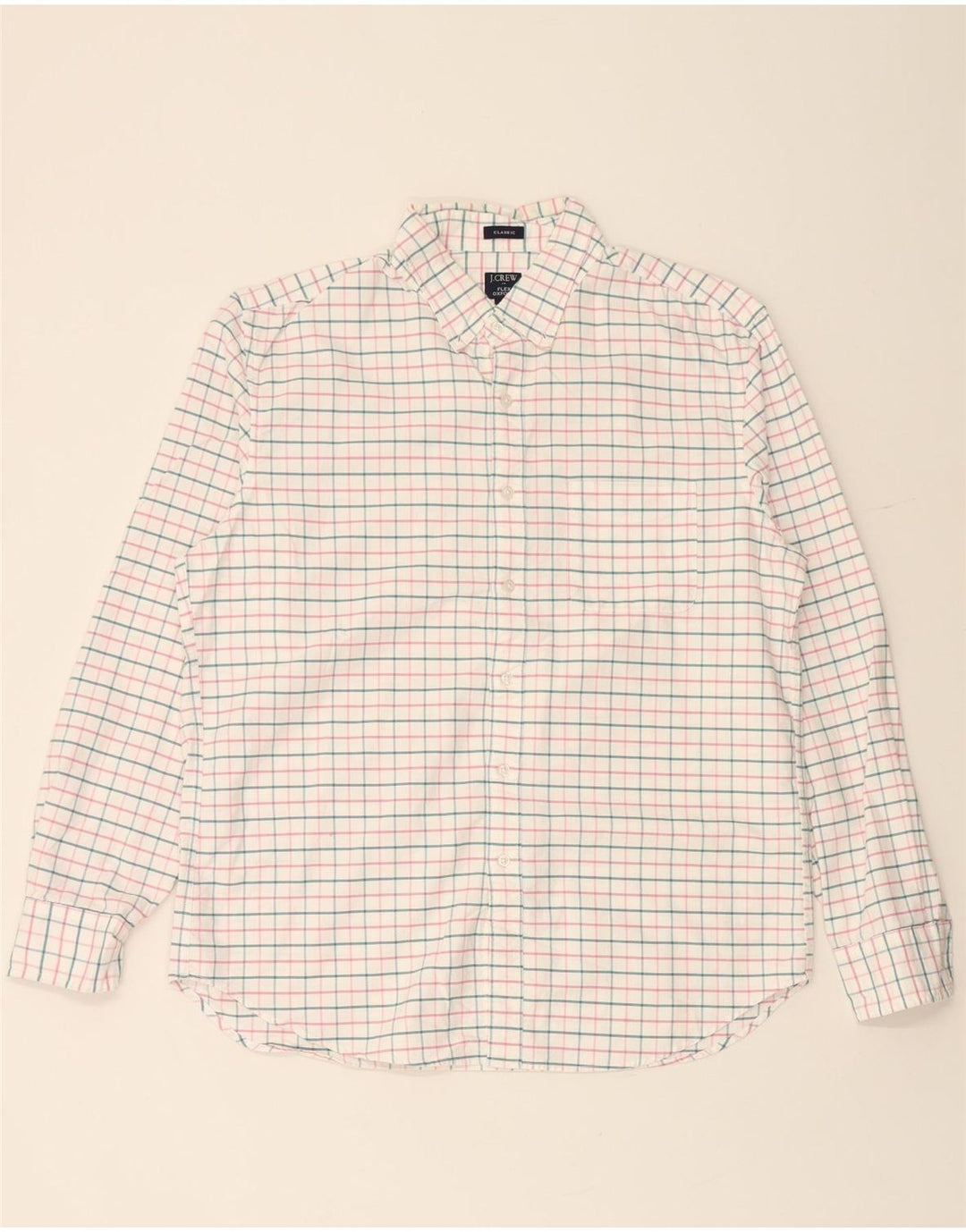 J. CREW Herre Flex Oxford Classic Fit skjorte Stor hvid ternet bomuld