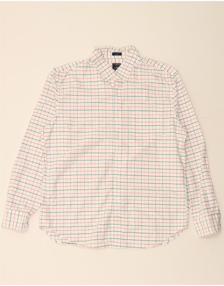 J. CREW Herre Flex Oxford Classic Fit skjorte Stor hvid ternet bomuld