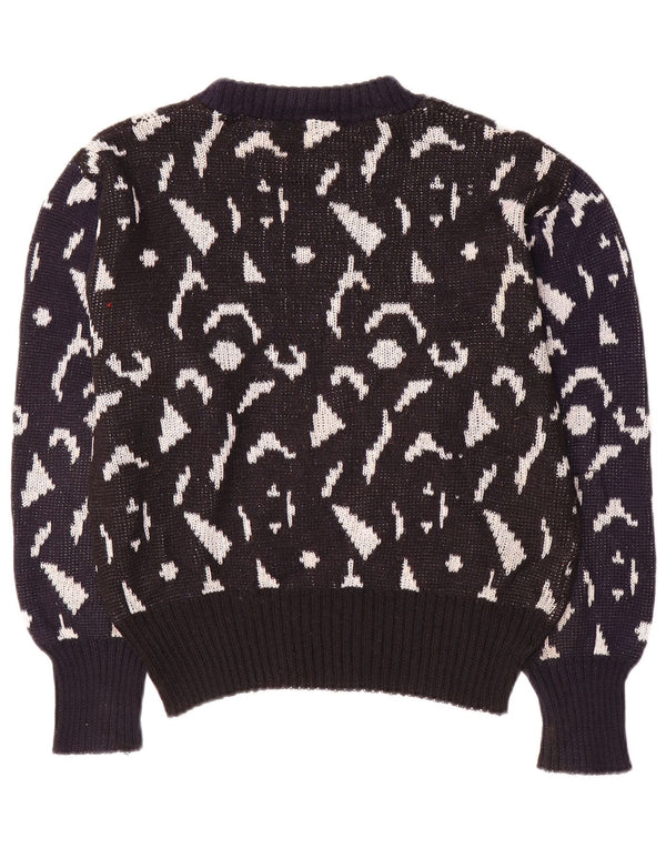 Vintage Dame Turtle Neck Jumper Sweater UK 16 Large Navy Blue Geometric