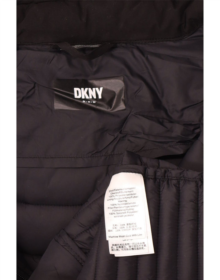Dkny Dame Hætte Polstret Frakke UK 12 Medium Sort Polyester