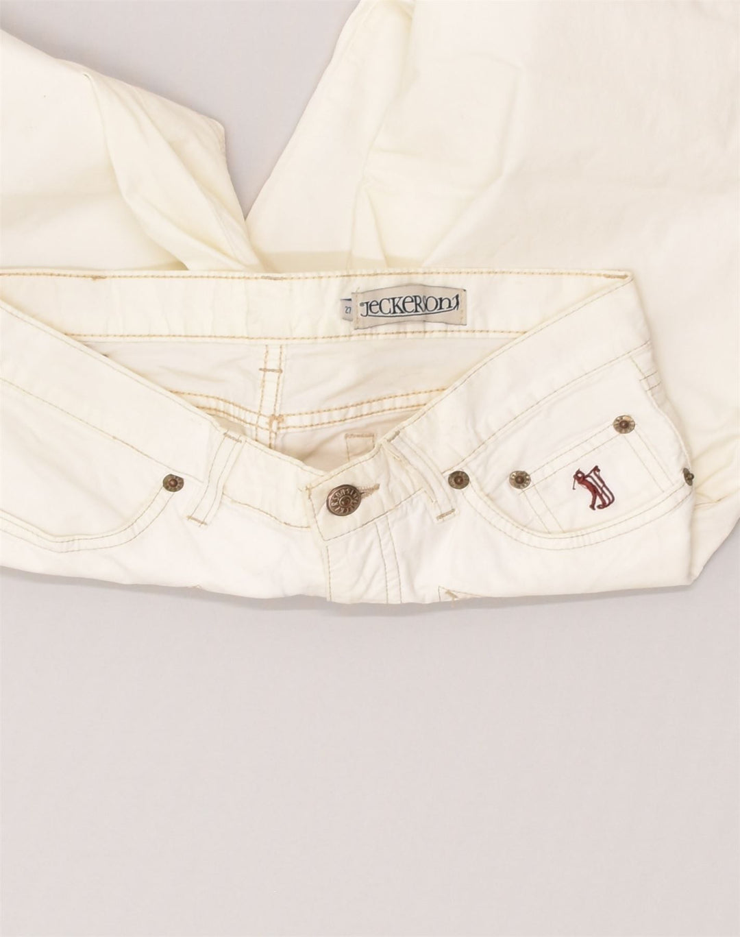 JECKERSON Womens Straight Casual Trousers W27 L21 Off White Cotton | Vintage Jeckerson | Thrift | Second-Hand Jeckerson | Used Clothing | Messina Hembry 