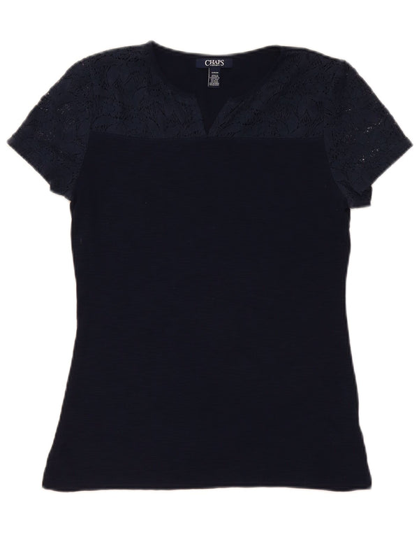 Chaps Womens Blouse Top UK 10 Small Navy Blue Floral Cotton