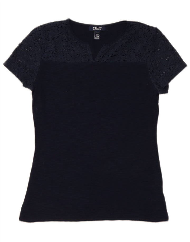 Chaps Dame Bluse Top UK 10 Small Navy Blue Floral Bomuld