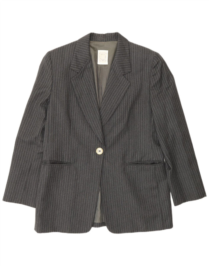 Ferre Dame 001 1 Knaps Blazer Jacket UK 16 Large Grey Pinstripe Acetate