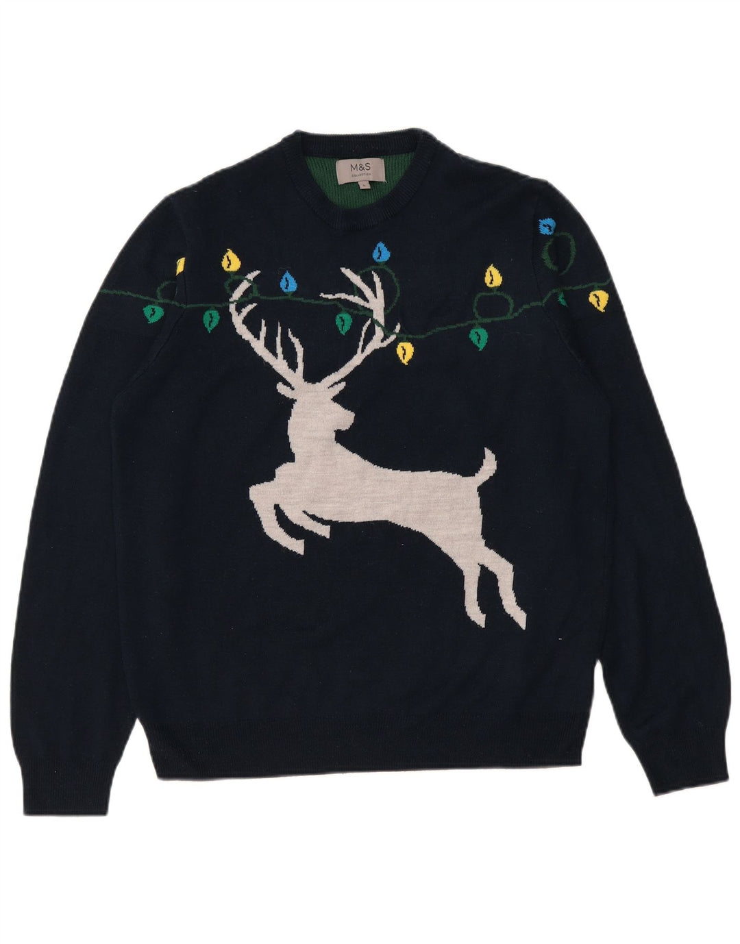 Marks & Spencer Herre grafisk rund hals sweater stor marineblå