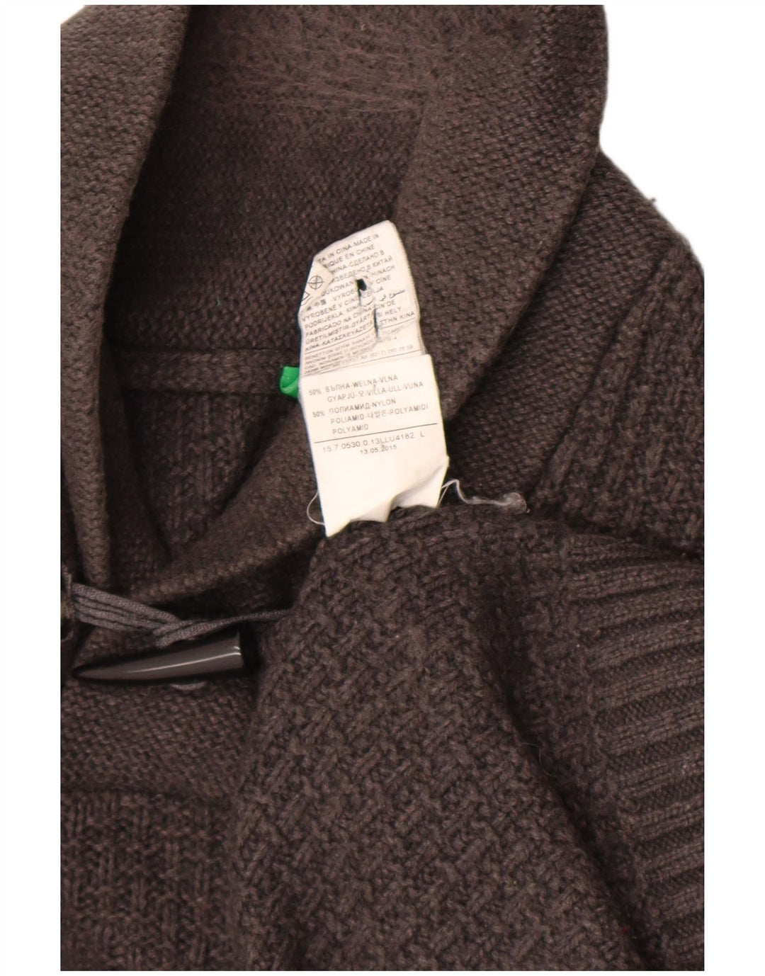 Benetton Herre Sjal Hals Jumper Sweater Stor Grå Uld