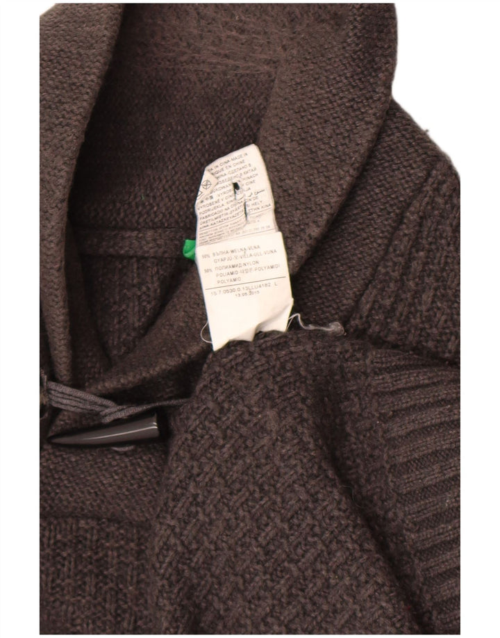 Benetton Herre Sjal Hals Jumper Sweater Stor Grå Uld