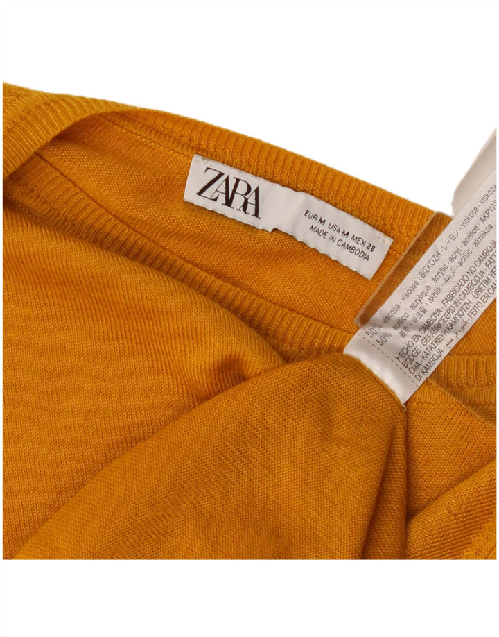 Zara Dame Oversized Boat Neck Jumper Sweater UK 14 Medium Yellow Viscose