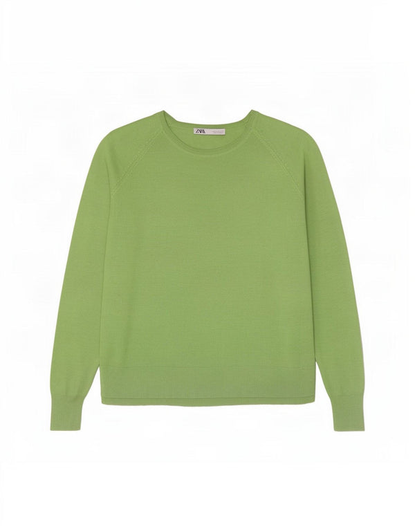Zara Dame Oversized Boat Neck Jumper Sweater UK 14 Medium Green Viscose