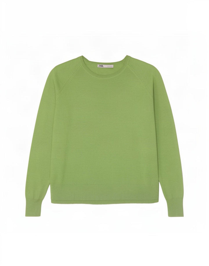 Zara Dame Oversized Boat Neck Jumper Sweater UK 14 Medium Green Viscose