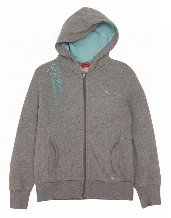 Puma Dame Grafisk Hættetrøje Sweater UK 16 Stor Grå Bomuld