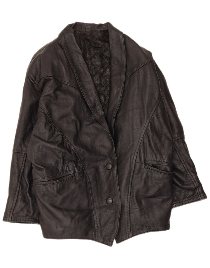 Vintage oversize læderjakke til kvinder IT 46 Stor sort læder