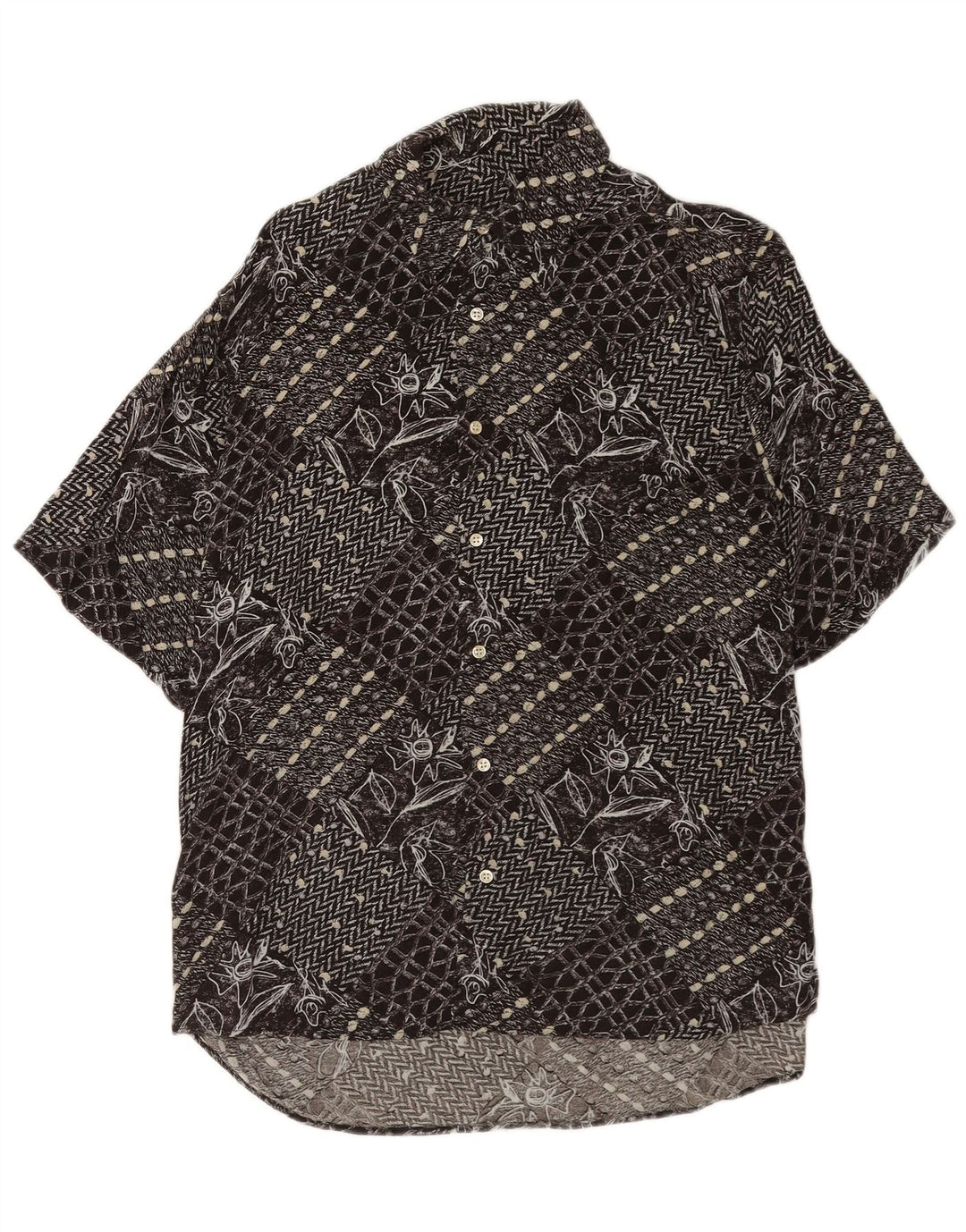 Vintage kortærmet herreskjorte medium sort patchwork