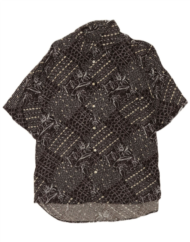 Vintage kortærmet herreskjorte medium sort patchwork