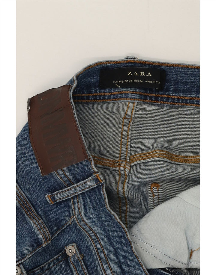 Zara Herre Skinny Jeans EU 44 Large W34 L27 Blå Patchwork Bomuld
