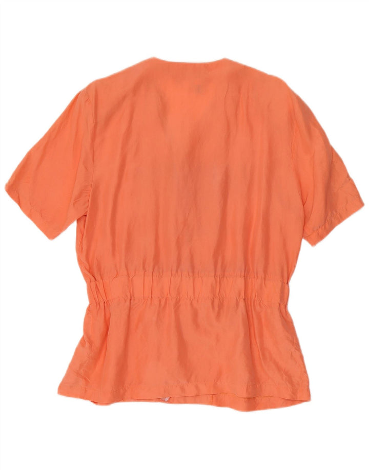 Vintage Dame Kortærmet Bluse Top UK 12 Medium Orange Silke