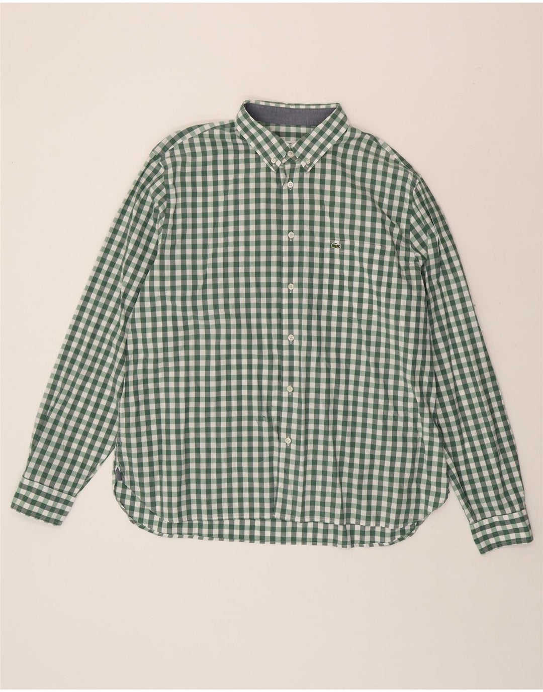 LACOSTE Mens Classic Fit Shirt Size 44 XL Green Gingham Cotton Vintage Lacoste and Second-Hand Lacoste from Messina Hembry 