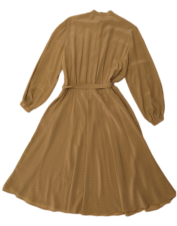 VINTAGE Dame Front Tie Langærmet Maxikjole EU 44 XL Brun Plettet