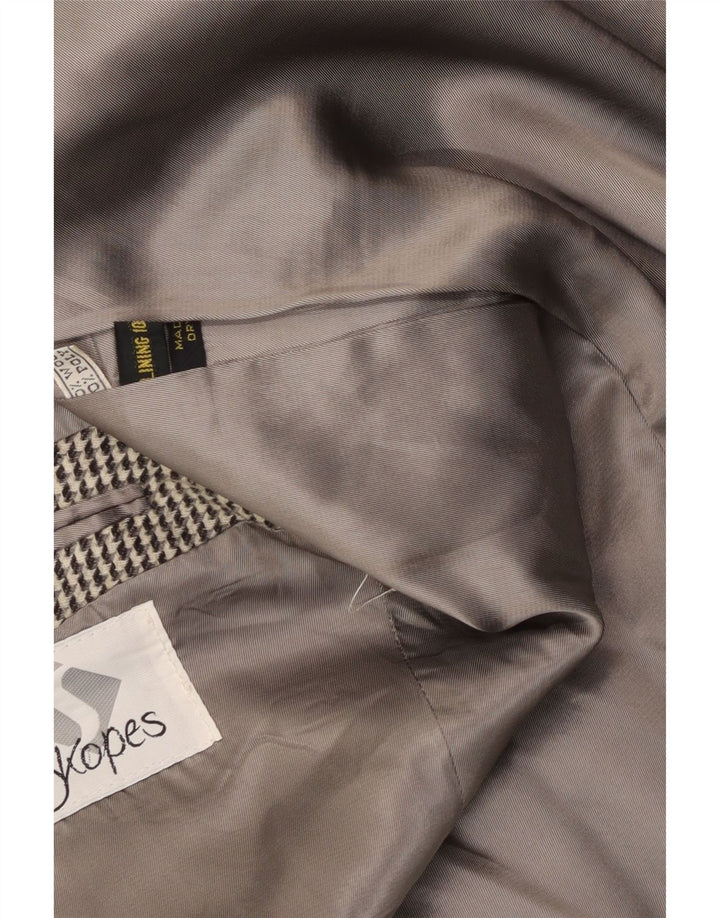 Vintage blazerjakke til mænd med 2 knapper UK 40 Large Grey Houndstooth Uld