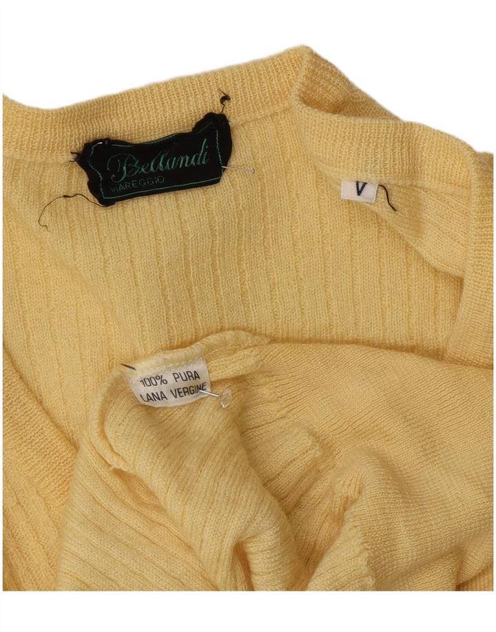 Vintage Herre V-hals sweater Medium Gul Uld