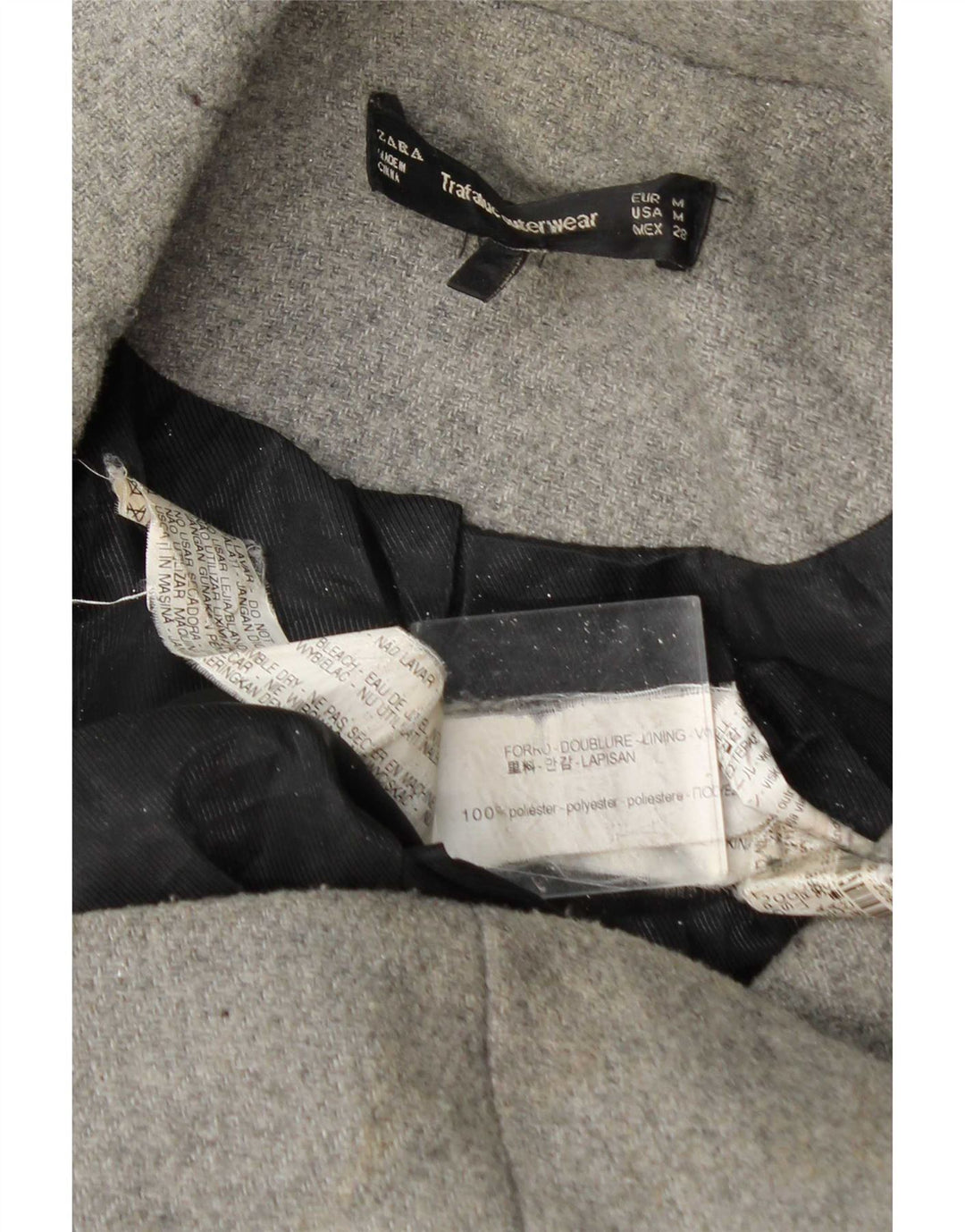 Zara Dame Dobbeltradet Frakke UK 14 Medium Grey Polyester