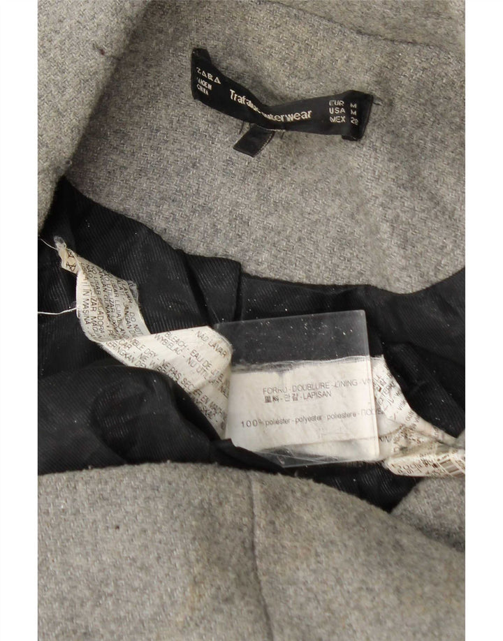 Zara Dame Dobbeltradet Frakke UK 14 Medium Grey Polyester