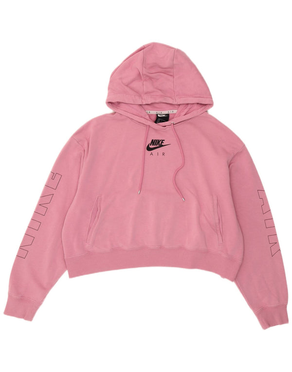 Nike Dame Crop Graphic Relaxed Fit Hoodie Jumper UK 16 Large Pink Bomuld