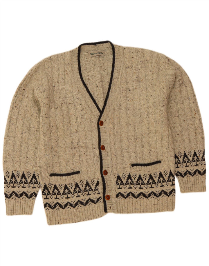 Vintage herre cardigan sweater IT 50 Medium Grey Fair Isle Wool
