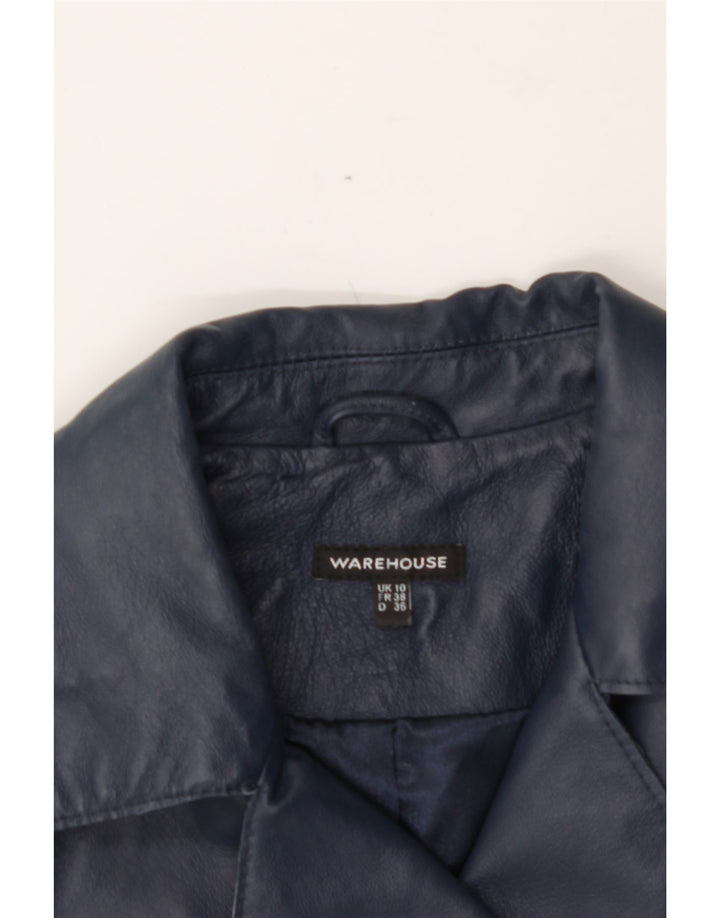 WAREHOUSE Womens Crop Leather Jacket UK 10 Small  Navy Blue Leather Vintage Warehouse and Second-Hand Warehouse from Messina Hembry 