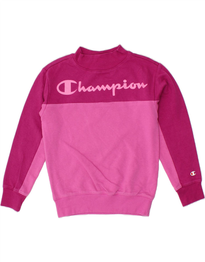 CHAMPION Girls Graphic Sweatshirt Jumper 9-10 Years Medium Pink Vintage Champion and Second-Hand Champion from Messina Hembry 