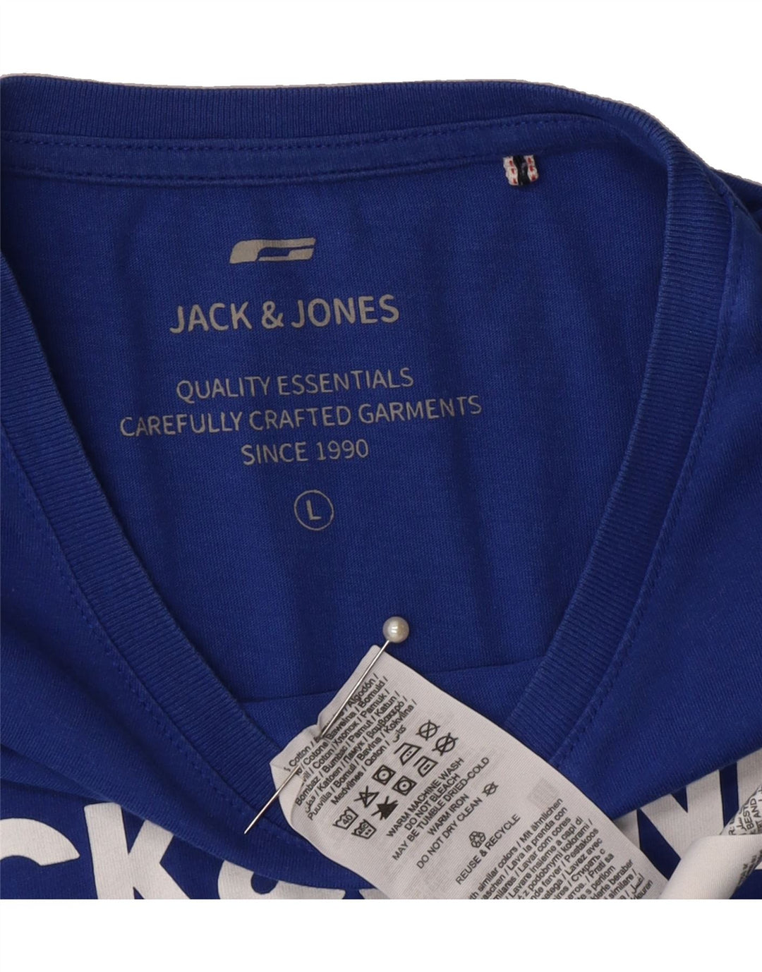 JACK & JONES Mens Graphic T-Shirt Top Large Blue Cotton Vintage Jack & Jones and Second-Hand Jack & Jones from Messina Hembry 
