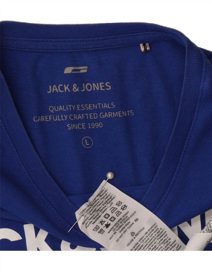 JACK & JONES Mens Graphic T-Shirt Top Large Blue Cotton Vintage Jack & Jones and Second-Hand Jack & Jones from Messina Hembry 