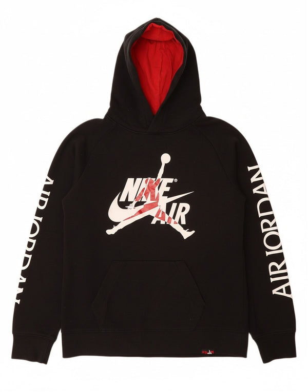 JORDAN Grafisk hættetrøje til drenge 12-13 år Large Sort