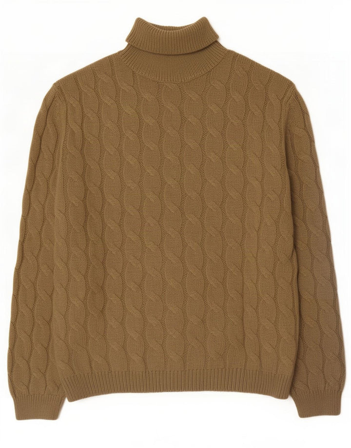 Zara Herre Roll Neck Jumper Sweater Stor Khaki Akryl