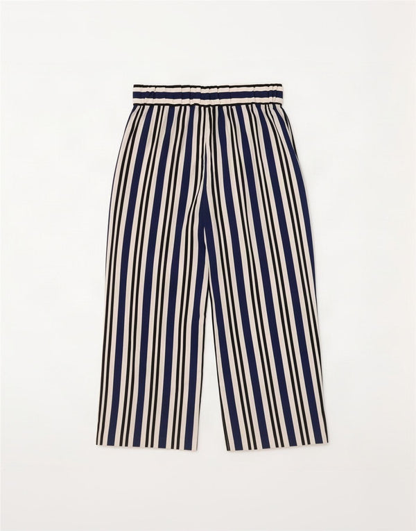 Zara Womens Wide Leg Cropped Trousers Large W32 L25 Navy Blue Striped