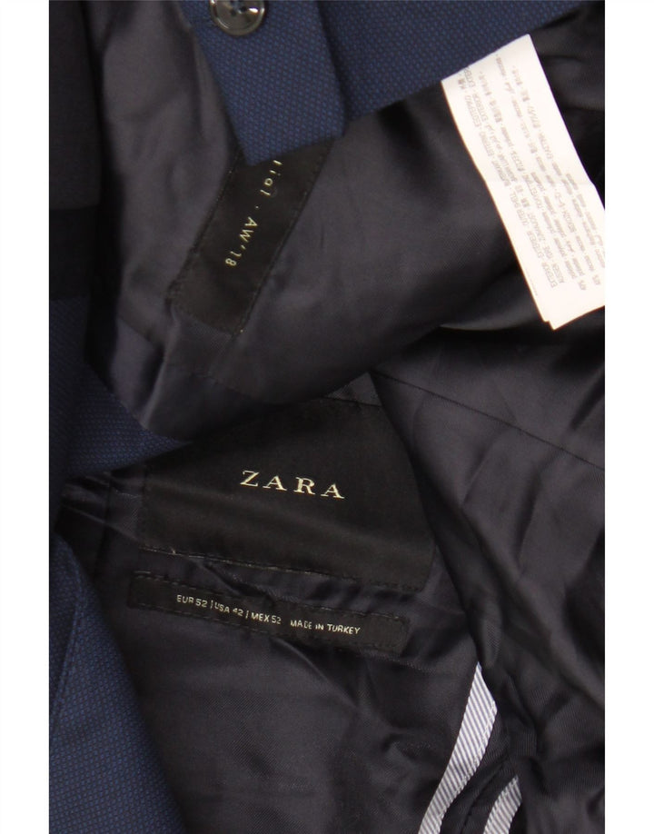 Zara Herre 2-knaps blazerjakke EU 52 Stor marineblå polyester