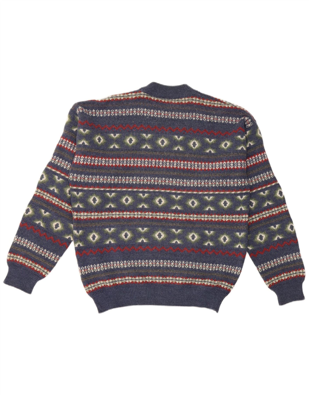 Vintage herre rund hals sweater lille marineblå Fair Isle akryl