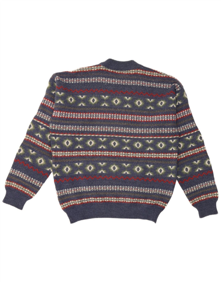 Vintage herre rund hals sweater lille marineblå Fair Isle akryl
