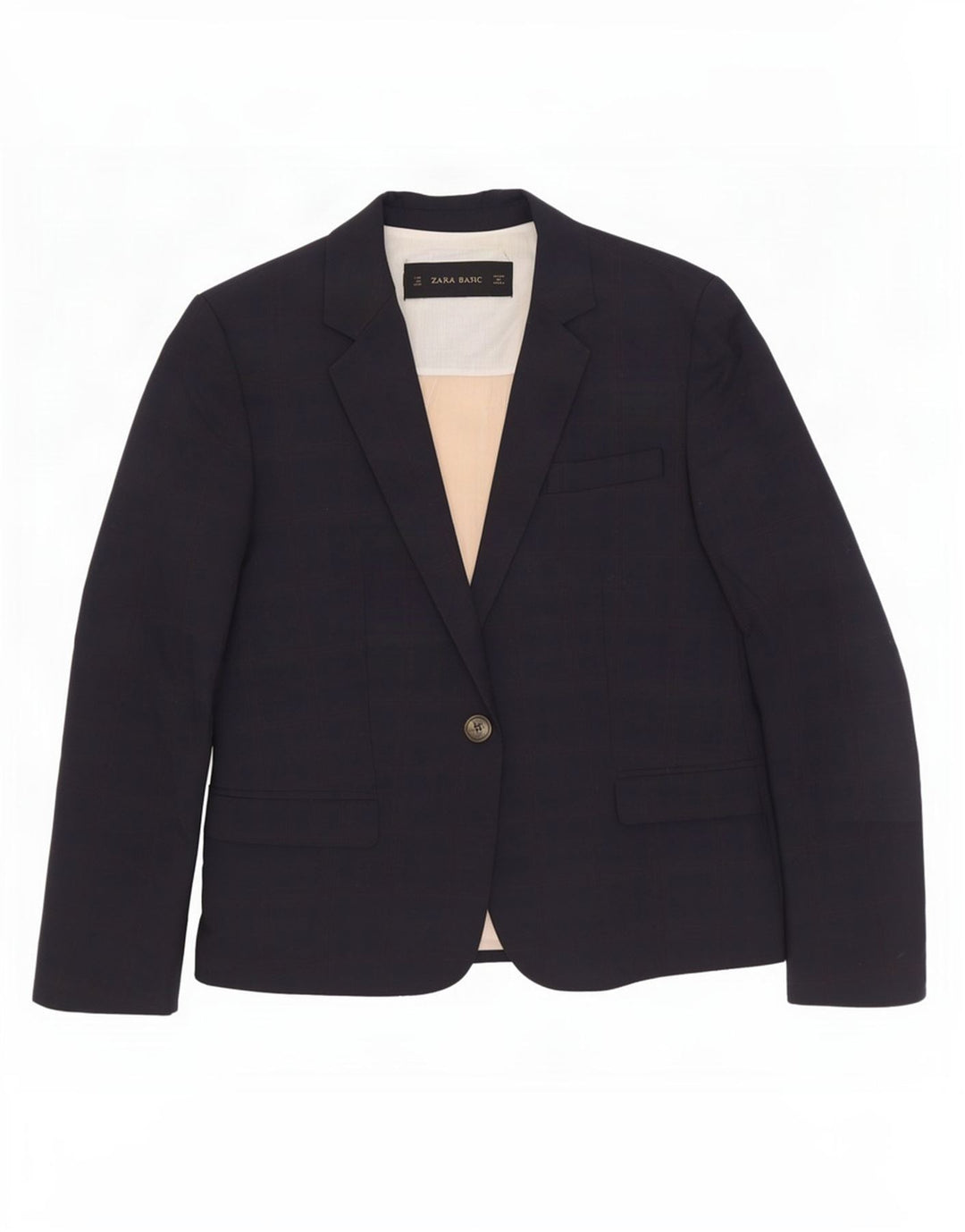 Zara Dame 1 Knap Blazer Jacket UK 12 Medium Navy Blue Bomuld