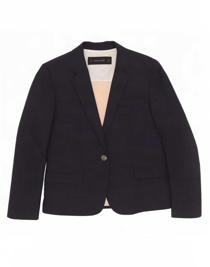 Zara Dame 1 Knap Blazer Jacket UK 12 Medium Navy Blue Bomuld