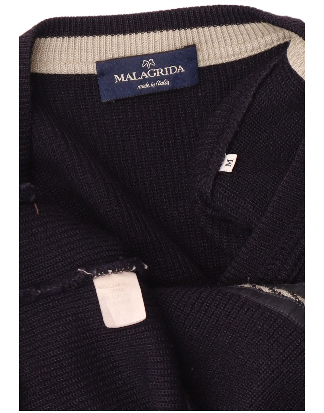 Malagrida Dame Cardigan Sweater UK 14 Medium Navy Blue Uld
