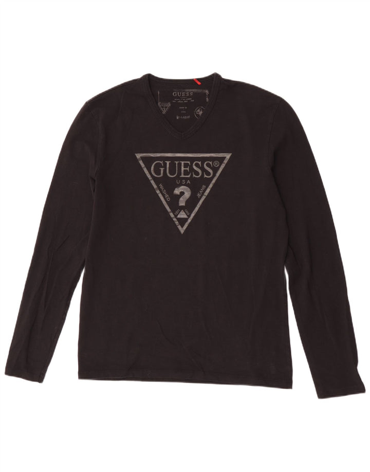 Guess Herre grafisk top langærmet XL sort bomuld
