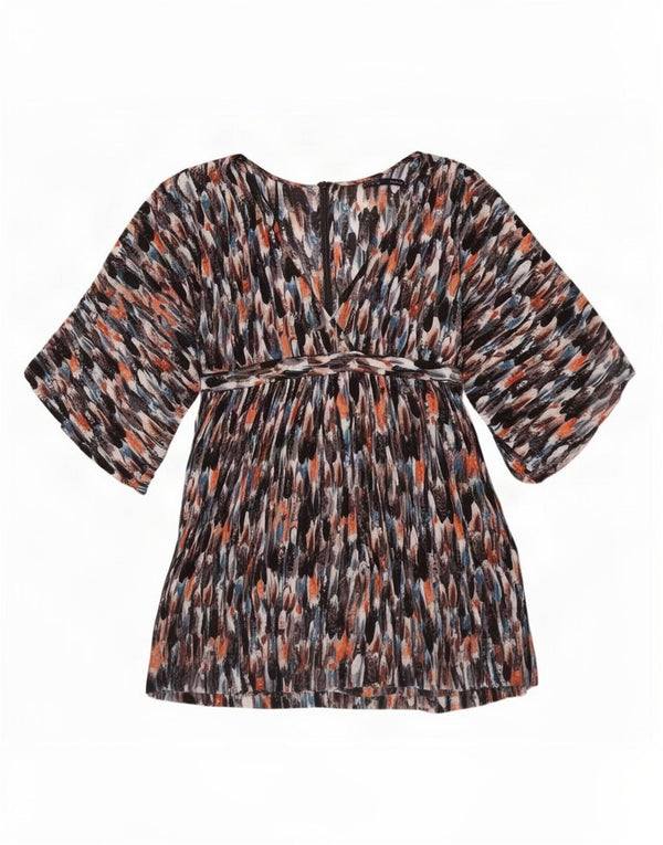 Zara Womens Abstract Pattern 3/4 Sleeve Tunic Top UK 14 Large Multicoloured