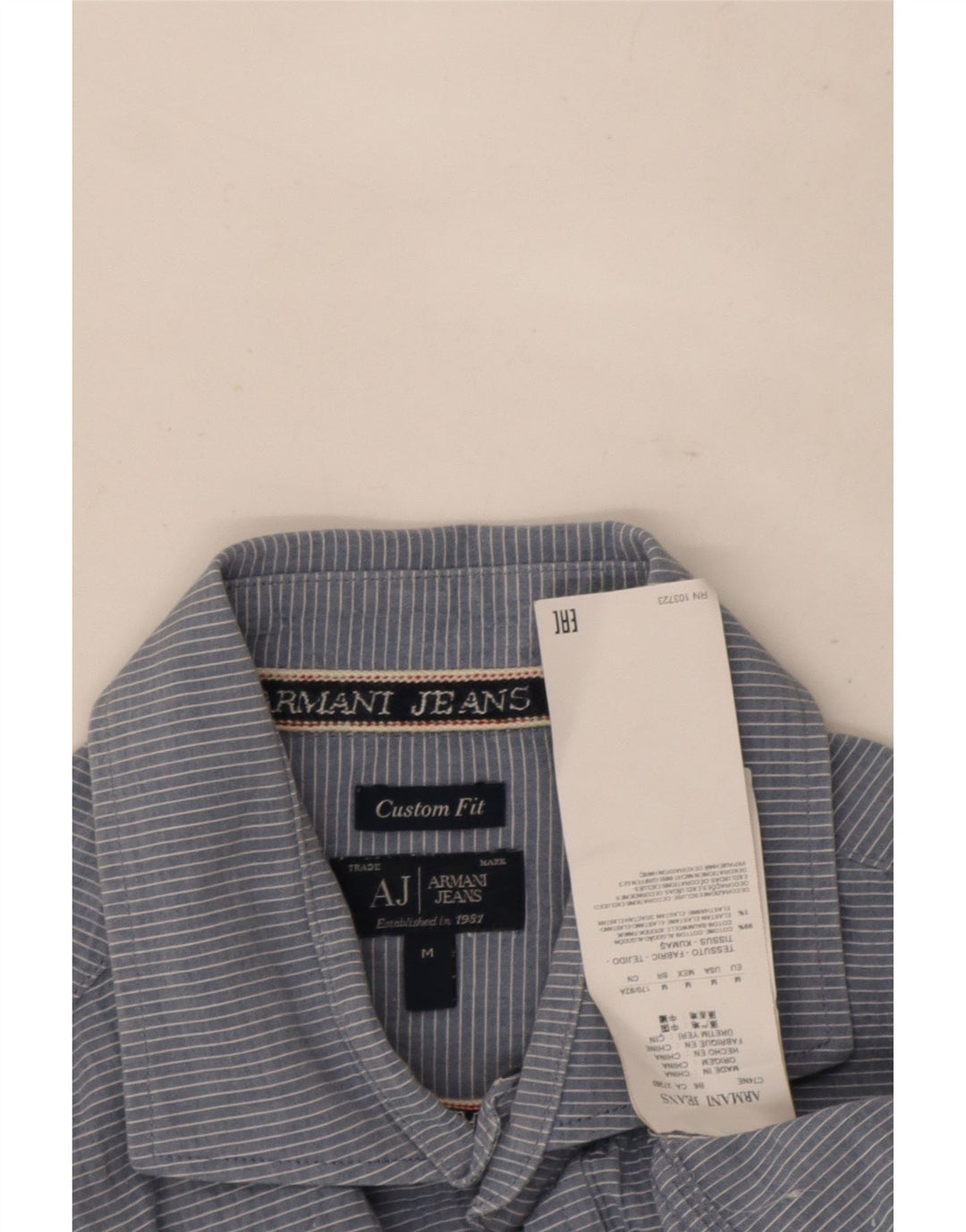 Armani Jeans Herre Custom Fit skjorte mellemblå nålestribet bomuld