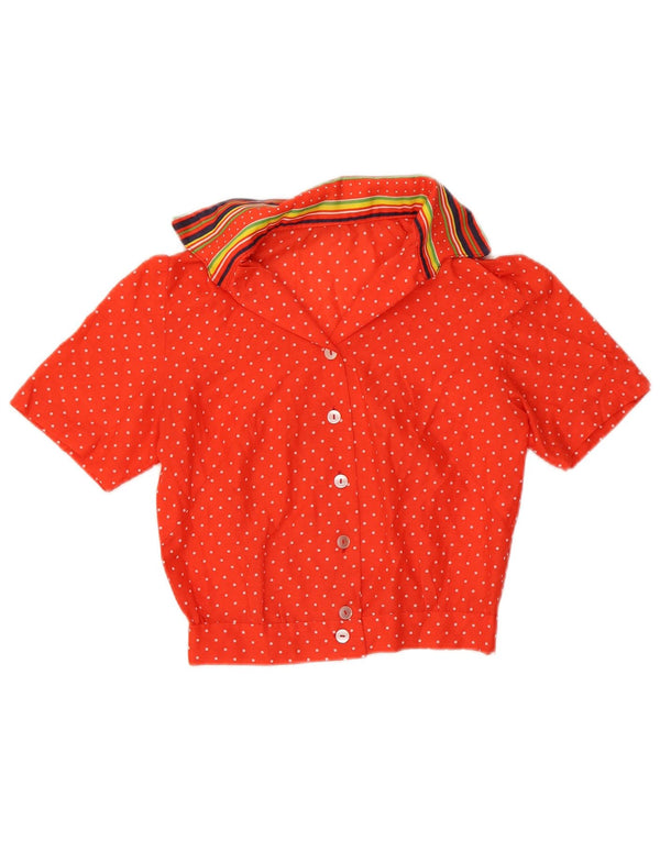 Vintage Womens Crop kortærmet skjortebluse UK 8 Small Red Polka Dot