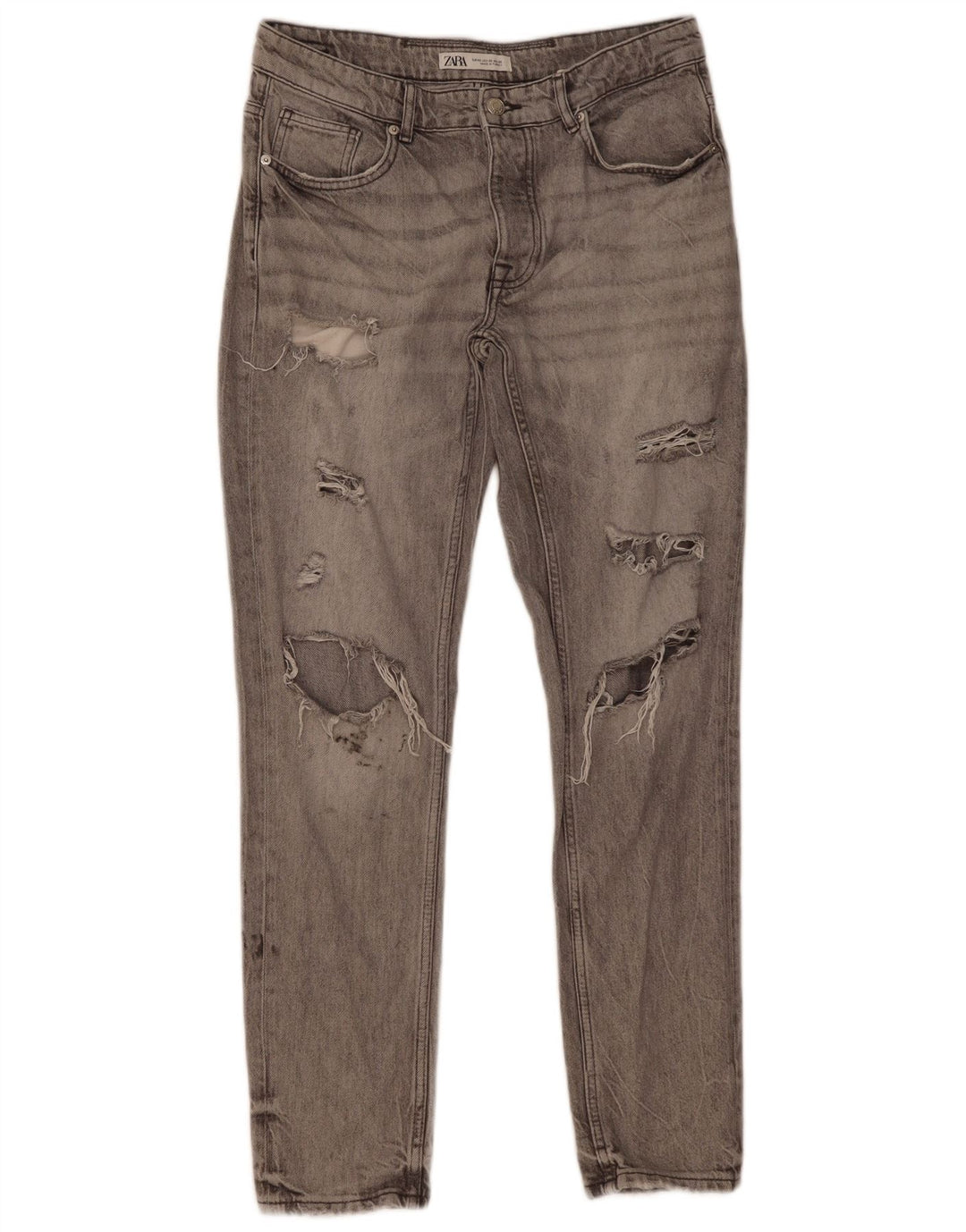Zara Herre Distressed Slim Jeans EU 42 Large W32 L31 Grå Bomuld