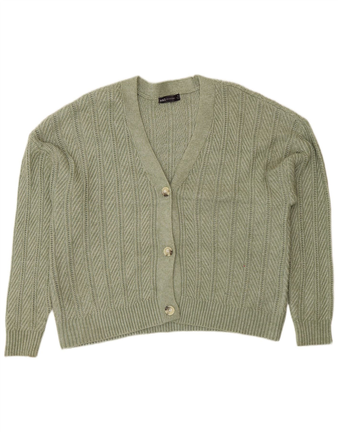 Marks & Spencer Dame Cardigan Sweater UK 18 XL Grøn Polyester