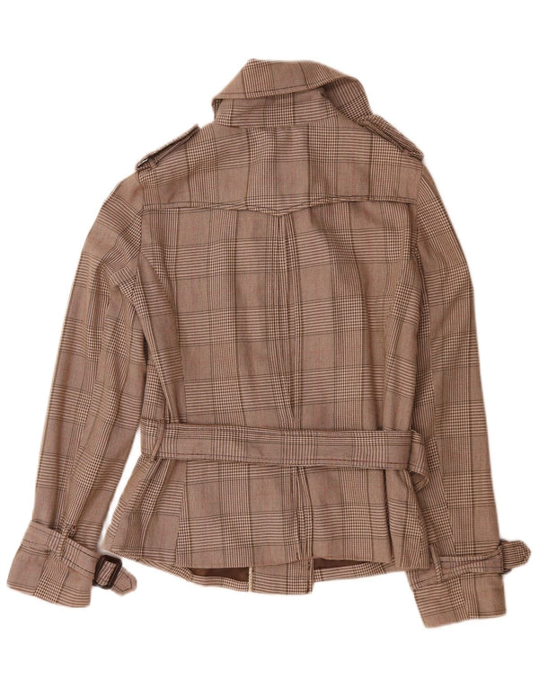 PEPE Jeans Dame Belted Pea Coat UK 14 Medium Brown Houndstooth Bomuld