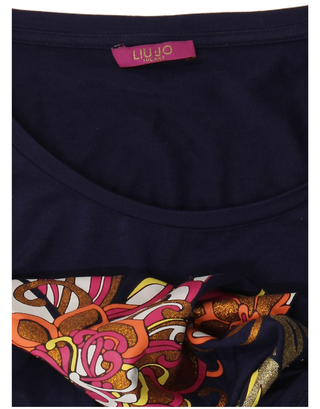 LIU JO Grafisk T-shirt top til kvinder UK 14 Medium Navy Blue Floral